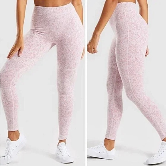 NWT GYMSHARK Compression Fit Fleur Texture Leggings Dusky Pink Marl - Picture 2 of 10
